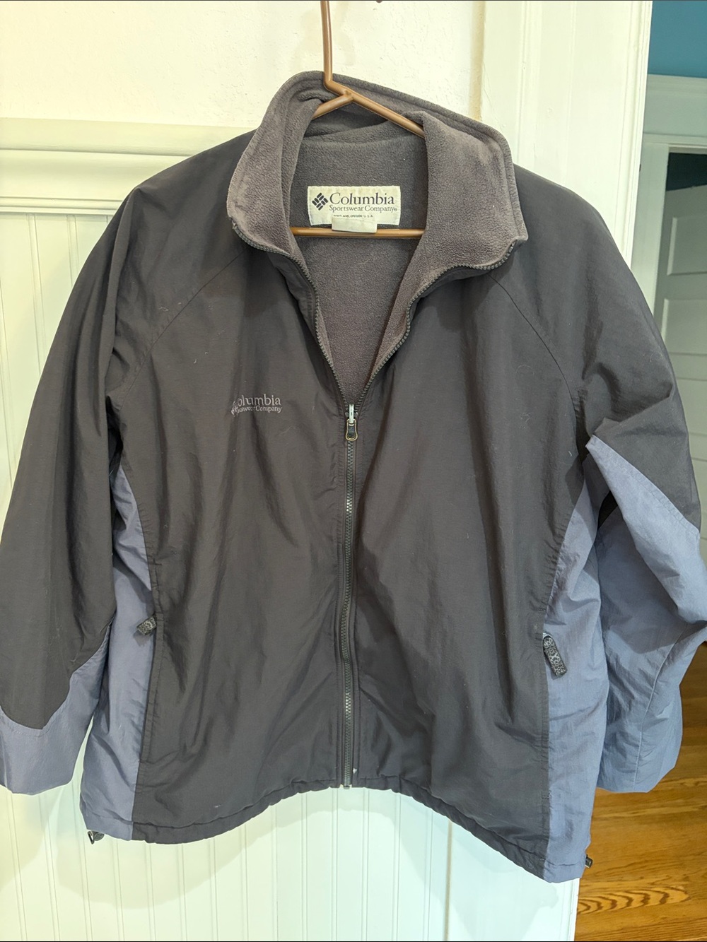 Columbia Jacket Mens Large Black Fleece Lined Full Zip‎ Windbreaker Coat Outdoor